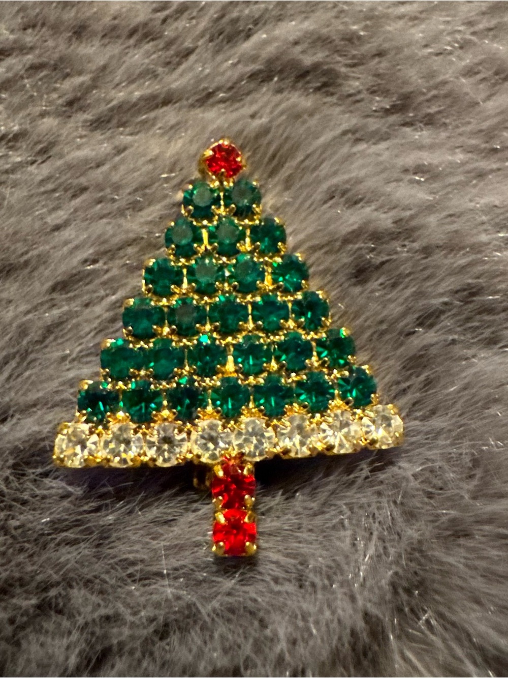 Vintage Rhinestone Christmas Tree Brooch Christmas Jewelry